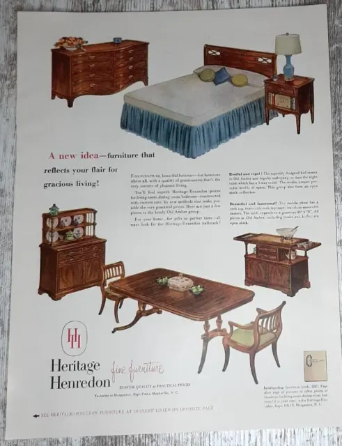 1953 Heritage Henredon Vintage Print Ad Furniture Bedroom Dining Morganton NC