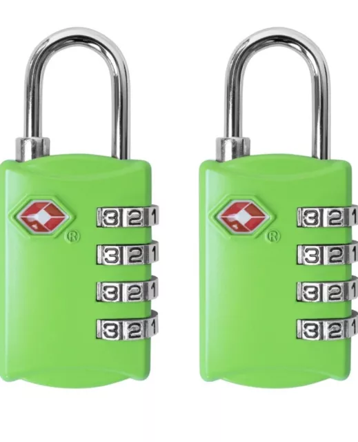 TSA Luggage Locks (2 Pack) - 4 Digit Combination Steel Padlocks Green