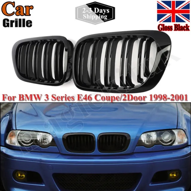 FOR 1998-2001 BMW E46 2 Door 2D Coupe Gloss Black Dual Slat Kidney Grille  Grill £20.55 - PicClick UK