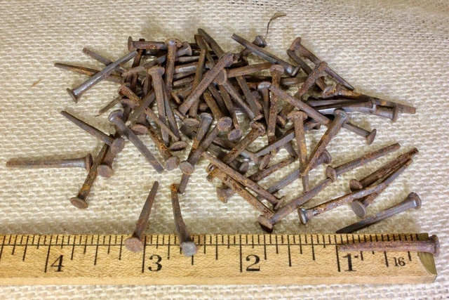 1” OLD Square NAILS 75 REAL 1850’s vintage rusty patina 3/16” medium head BRADS