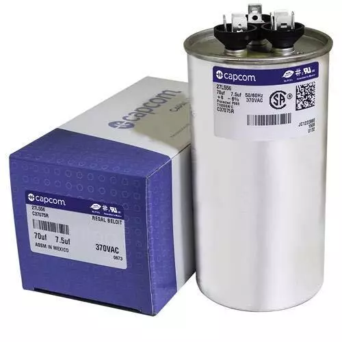 GE Genteq Round Capacitor 70 7.5 uf MFD 370 Volt 27L556BZ3 27L556