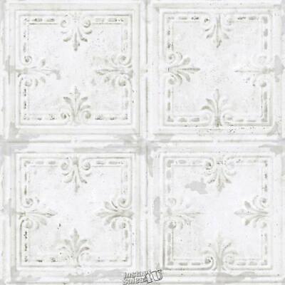 RoomMates-Peel and Stick Wallpaper Tin-Tile White One 20.5"Wx16.5'L roll