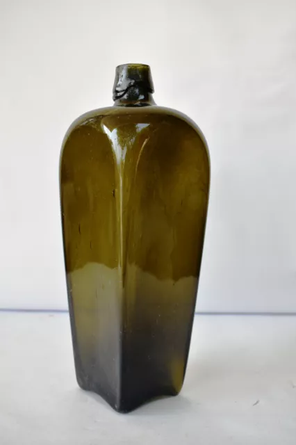 Antique Case Gin Bottle Glass Olive Green Dutch Blown 1800 C Collectibles Rare"F