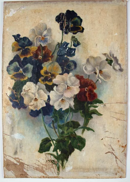 Fine oil painting of Pansies circa late 19th / early 20th century. Unattributed. 2