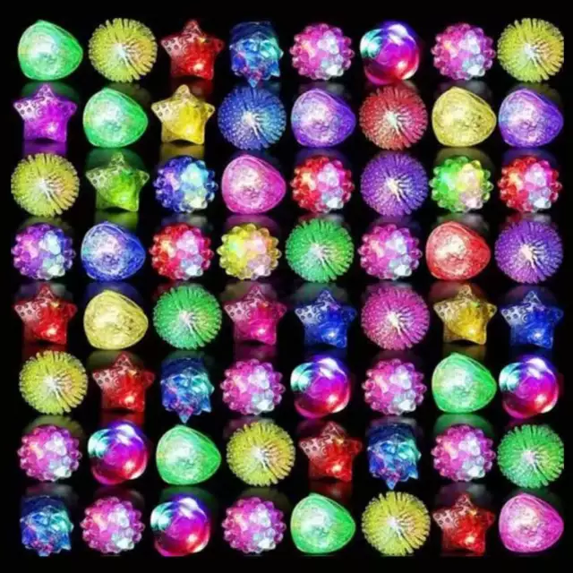 24X LED Flashing Ring Finger Shiny Kids Party Light up Glow in the Dark Rings