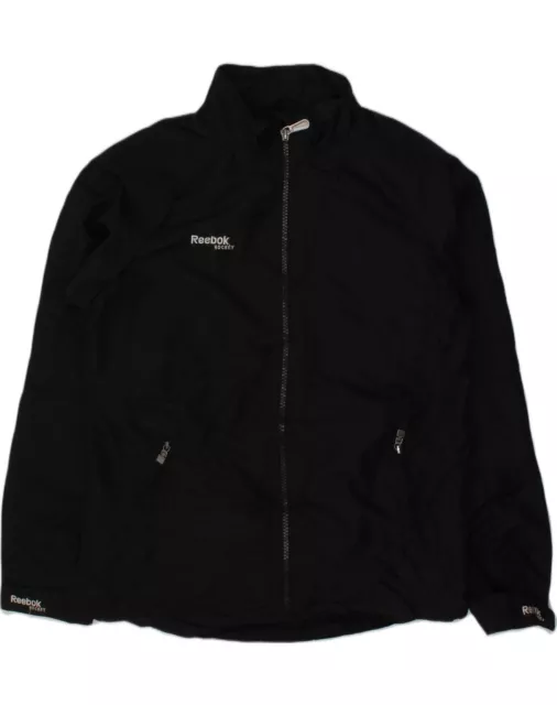 REEBOK Boys Tracksuit Top Jacket 11-12 Years Large Black Polyester AO32