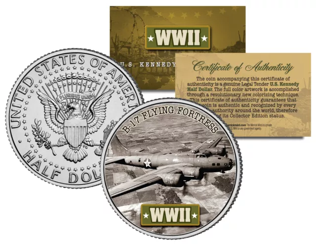World War II B-17 FLYING FORTRESS JFK  Kennedy Half Dollar U.S. Coin (B/W)