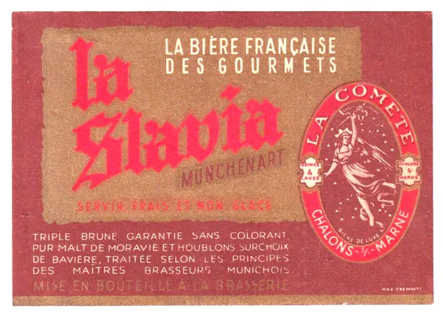 1948 Brasseries La Comete, Chalons-Sur-Marne, France Munchen Art Biere Label