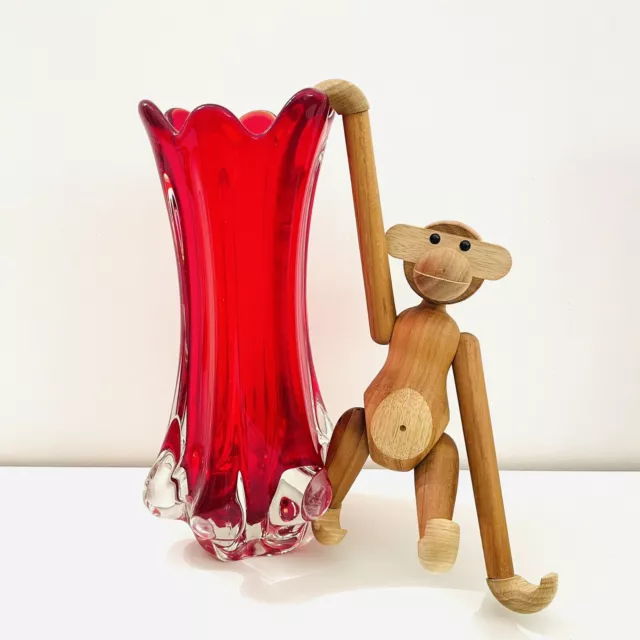 🔴 vaso rosso in vetro di Murano Sommerso prod. Flavio Poli per Seguso 1960