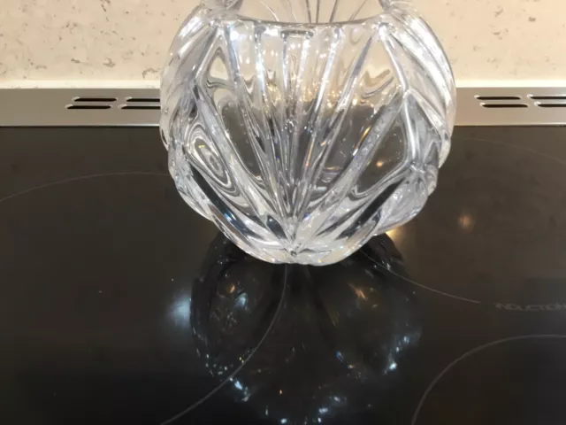 Lotus Flower Style Pressed  Glass Vase Bowl C 1970 Heavy Crystal Glass C 1980