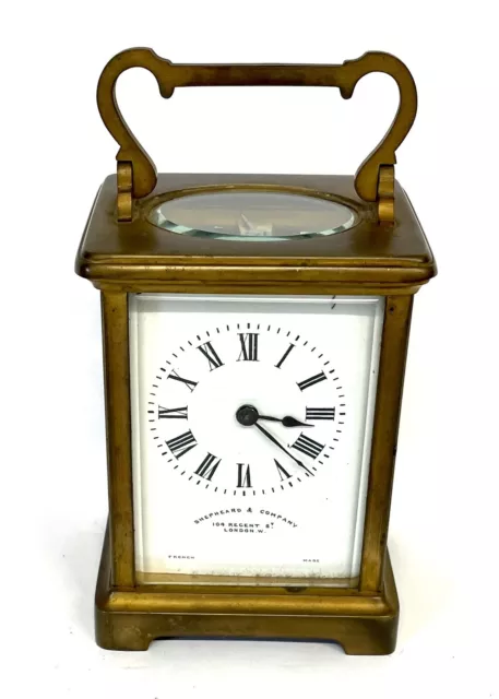 Antique Brass Carriage Mantel Clock Timepiece SHEPHEARD  104 REGENT ST. LONDON