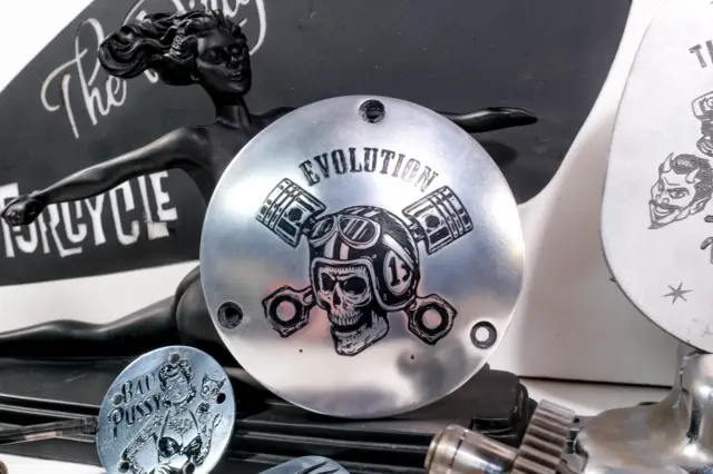 Custom Engraved Evil Evo Evolution 3 Hole Derby Cover fits Harley Davidson Vtwin