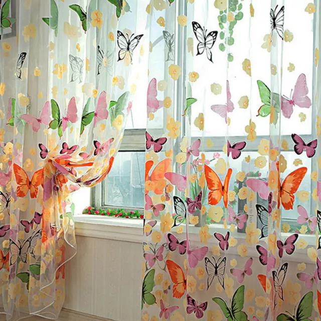 Butterfly Sheers Curtains Voile Tulle Floral Window Door Curtain Scarf Va3;x$