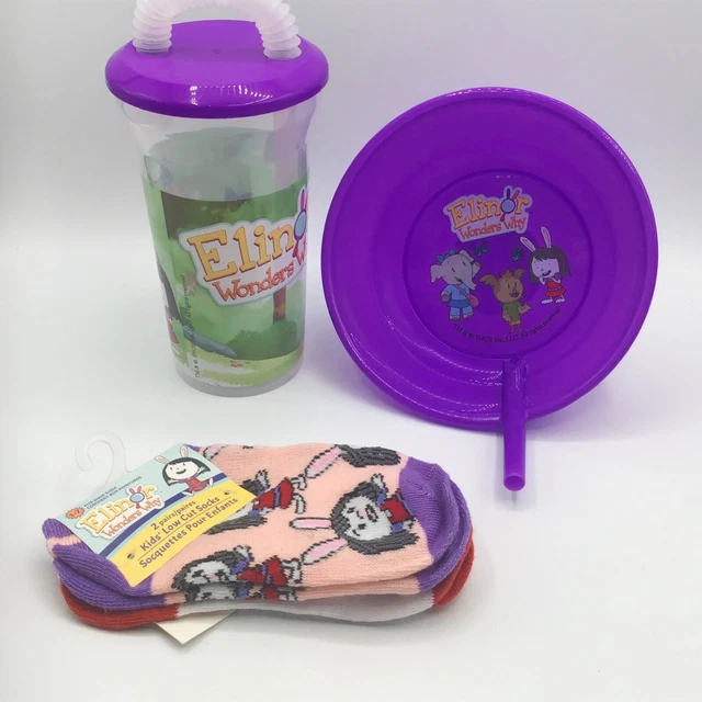 NEW Elinor Wonders Gift Set Water Bottle Straw Cup/Sip-A-Bowl/Socks Birthday