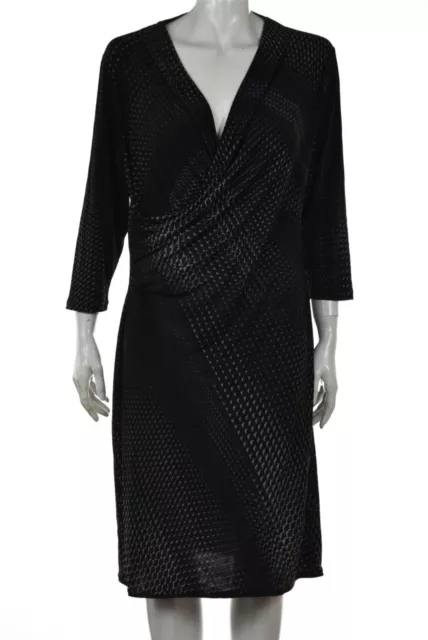 Elie Tahari Womens Dress Size L Black Printed Sheath Knee Length 3/4 Sleeve