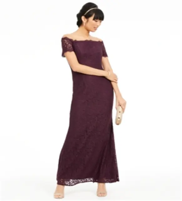 Adrianna Papell Women's Lace Long Evening Dress Purple Size 4