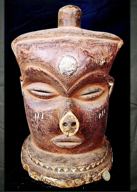 Máscara de casco antiguo gigante tribal colgante Kipoko --- Congo BN 58