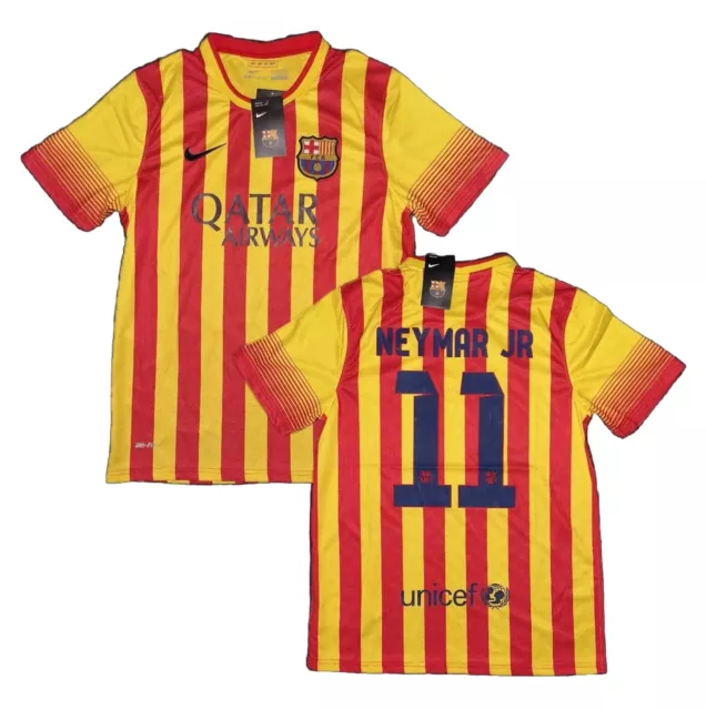 Neymar Jr #11 Barcelona 2013/14 Away Soccer Jersey Yellow And Red, Large