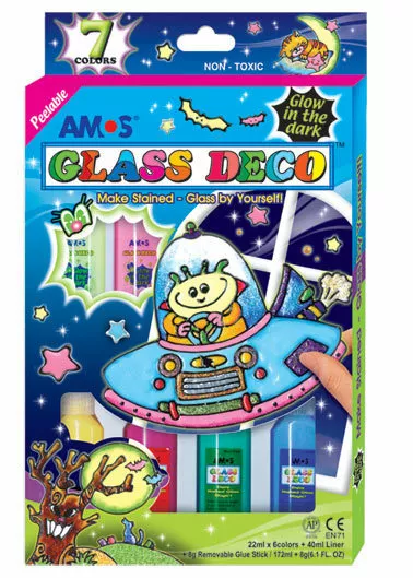 AMOS Glass Deco Window Decoration Art Paint GLOW IN THE DARK 22ml 7 Colour Craft