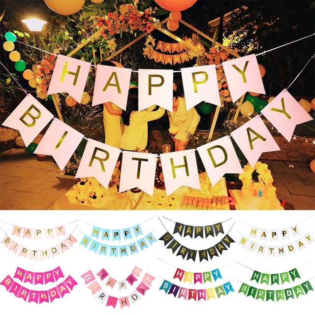 Papel guirnalda carta colgante pancarta de estampado dorado bandera feliz cumpleaños