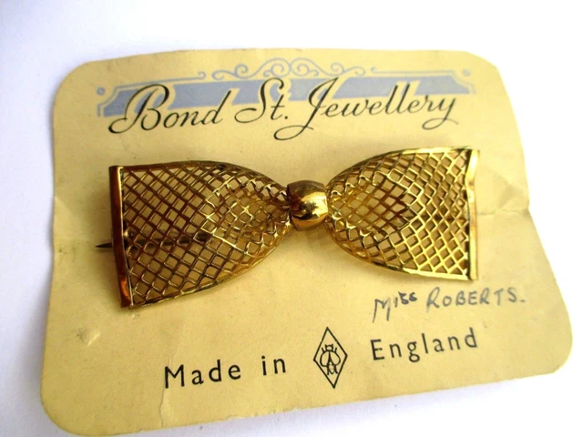 Broche Vintage Ancienne - Nœud Couleur Or Sur Carton - Très Bon état - Origine England