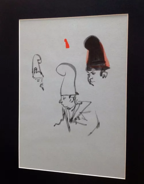 JACK LEVINE (1915–2010) Original Color Lithograph with Pochoir DOODLE JAPAN HATS