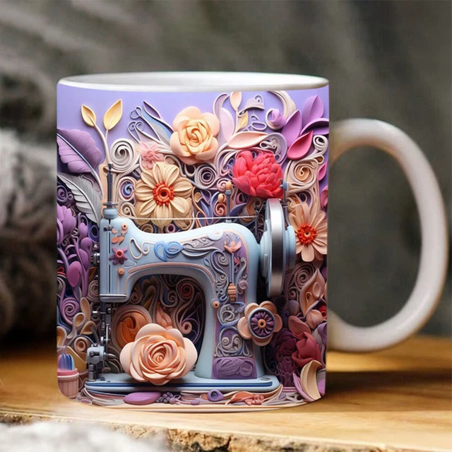 11oz 3D Sewing Machine Mug Aesthetic for Birthday Christmas Gifts (Flower Type)
