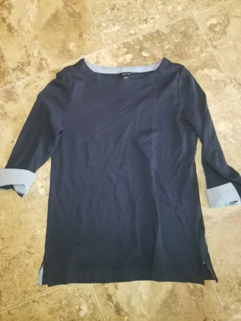 Womens Nautica Shirt Cuffed Navy Blue Small S