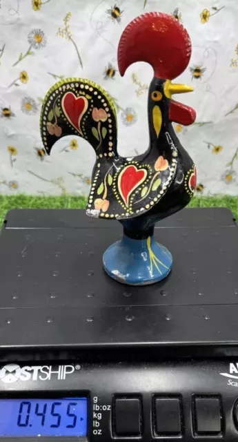 Portuguese Good Luck Rooster Cockerel Figurine 7” Hand Painted Solid Metal