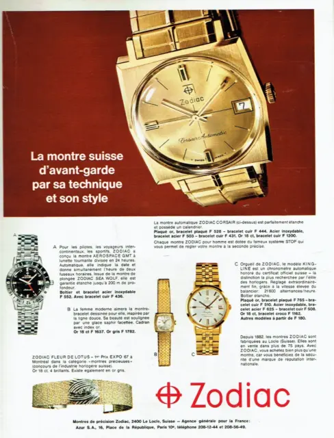 publicité Advertising  1122  1967  montres Zodiac  Corsair-Automatic