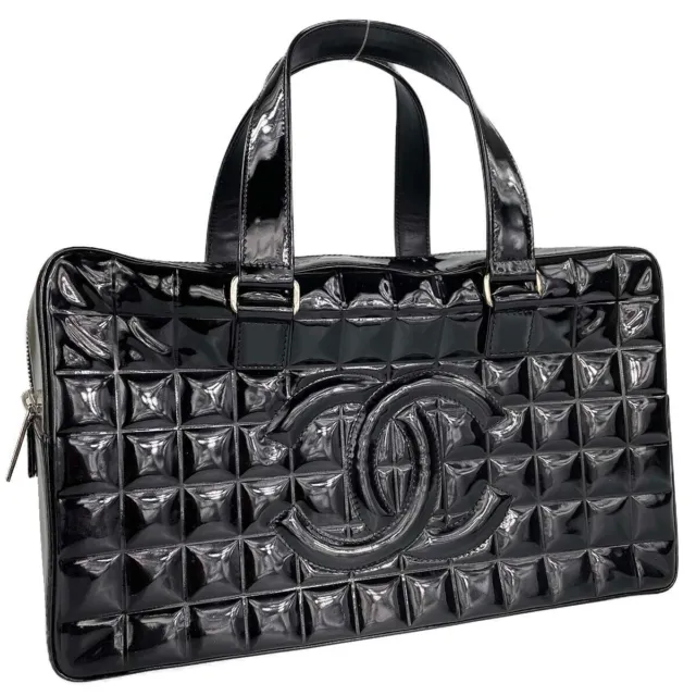 CHANEL Choco Bar Black Patent Leather Travel Bag
