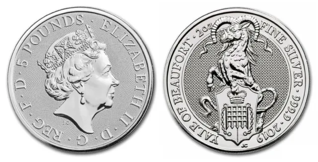 Großbritannien 5 Pounds 2019 Queen's Beasts Yale of Beaufort 2 Oz Silber