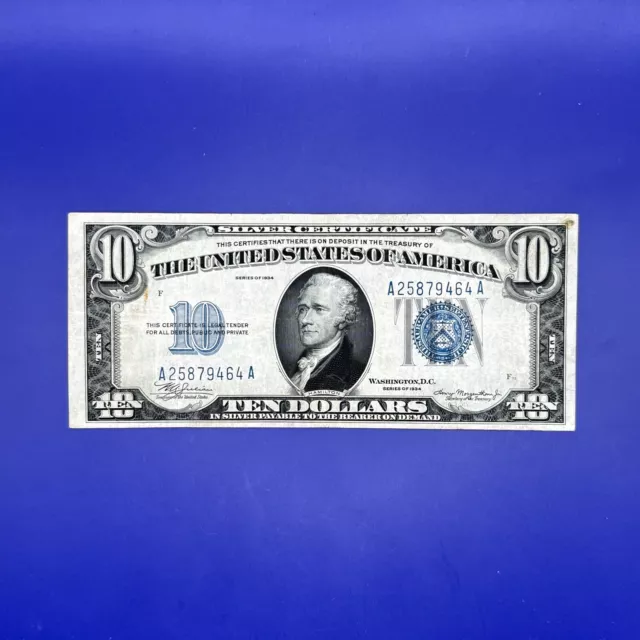 1934 $10 Ten Dollar Silver Certificate Blue Seal Bill Note ~ US Currency ~ 464