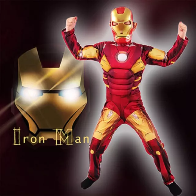 Jungen Kinder Iron Man Kostüm Avengers Cosplay Kostüm Anzug Maske LED Light DE 2