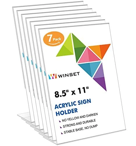7 Pack Acrylic Sign Holder 8.5 x 11 Inches, Clear Plastic Flyer Holder Slant ...