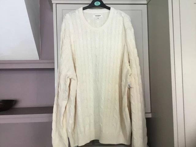 Maglione da uomo in cotone crema intrecciato a maglia 3XL NUOVO CON ETICHETTE