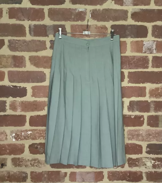 Vintage Katies 14 12 10 Grey Green Pleated Skirt Australian Made Poly Visc Midi 3