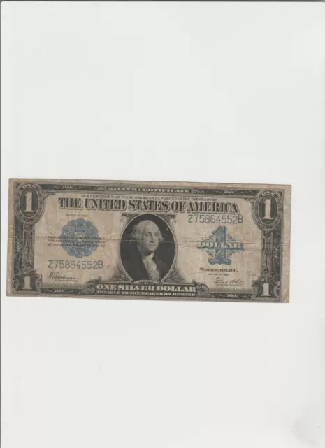 1923 $1 One Dollar Silver Certificate Note Horse Blanket Large Size Banknote.
