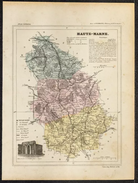 1896 - Haute-Marne - Carte géographique ancienne - Gravure département