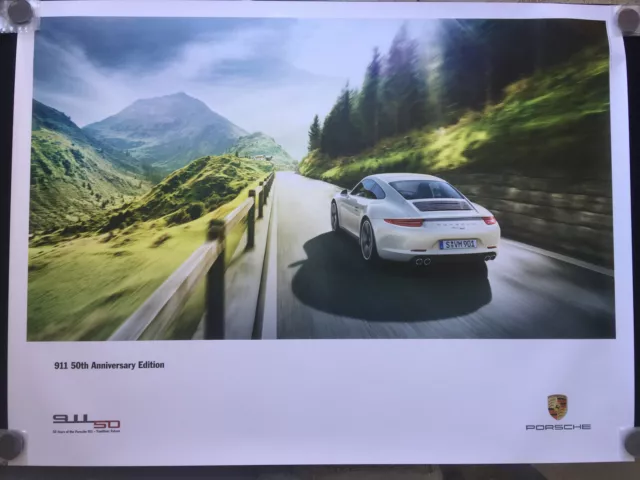 PORSCHE 991 911 50th ANNIVERSARY CAR ON MOUNTAIN ROAD SHOWROOM POSTER 2013 NEW.
