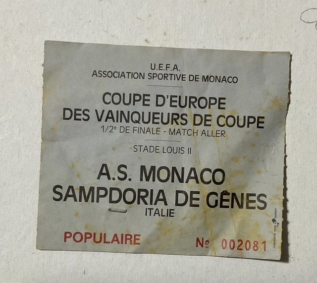 BIGLIETTO TICKET COPPA Delle Coppe Semifinale 1990 Monaco Sampdoria