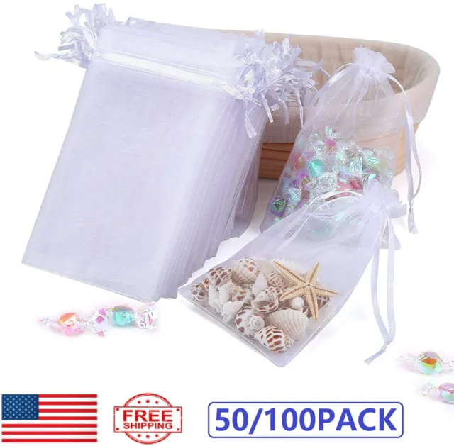 100x Organza Gift Bags Wedding Favor Party Sheer Candy Bag Jewelry Pouches 4"x5"