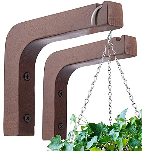 2 Pack Wooden Wall Hooks for Hanging Plants,Lanterns,Flower Bracket,Wind