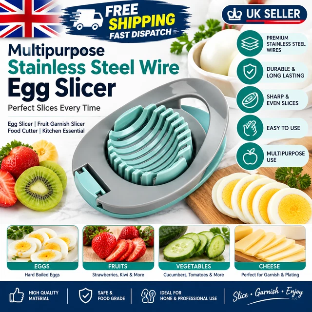 STAINLESS STEEL EGG Slicer Hard Boiled Egg Cutter Fruit Vegetable ...