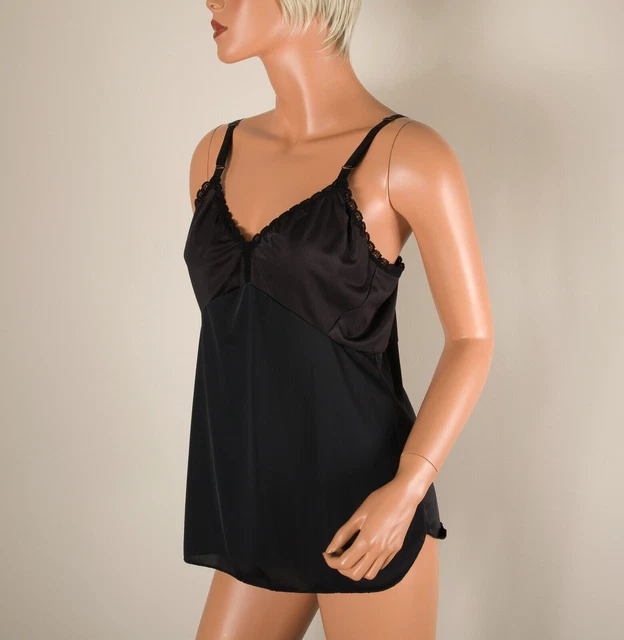 SHADOWLINE Size 40 Black Nylon Spandex Cami Tank Top Adjustable Lace Trim