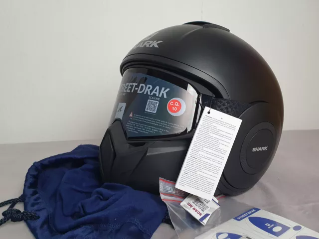 Shark STREET DRAK Gr. M Motorradhelm, matt Schwarz Motorrad Helm mit Brille
