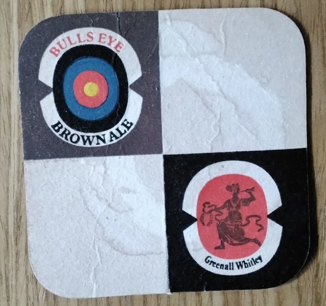 Beer Mat Coaster - Dbl Sided -  Greenall Whitley Bulls Eye  Brown Ale