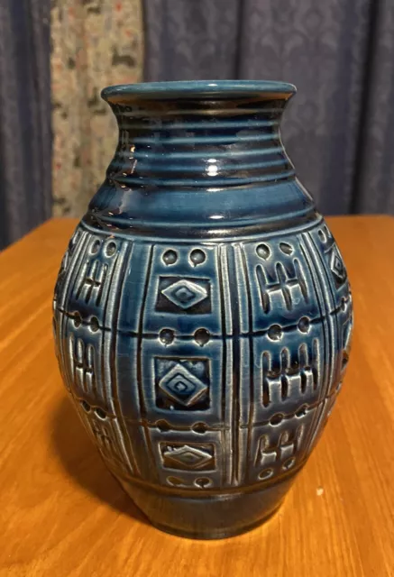 Vintage 1960s Uebelacker  Ü-Keramik W.Germany 1103-16 Blue Glazed Vase 16cm