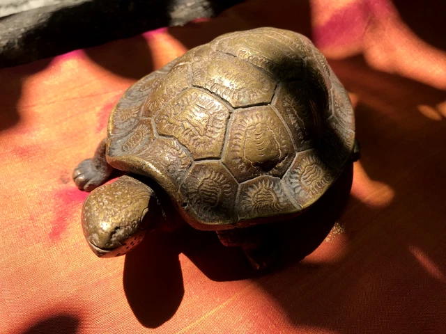 Turtle Statue Ancient Box Bronze Temple India Hindu Vishnu Handmade Asia E5