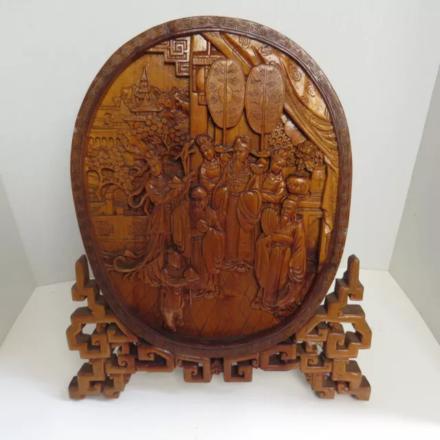 Large Hand Carved Chinese Wooden Vintage Stand Panel
